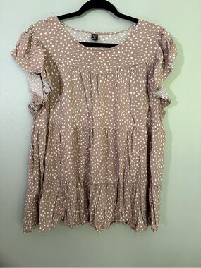 SHEIN Tan Dot Tiered Flutter Sleeve Tunic Top